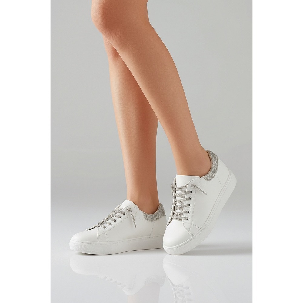 Yellow Box Women White Rhinestone Crystal Embellished Slip On Sneakers Low Top 9